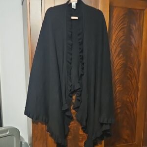 Hannah Black Ruffled Poncho